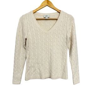 Ann Taylor Loft Rabbit Hair Blend V-Neck Cable Knit Ivory Sweater Top Women's MP